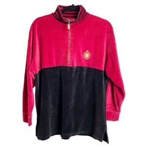VINTAGE Jaclyn Smith - Red & Black Velour 1/2 Zip‎ Pullover